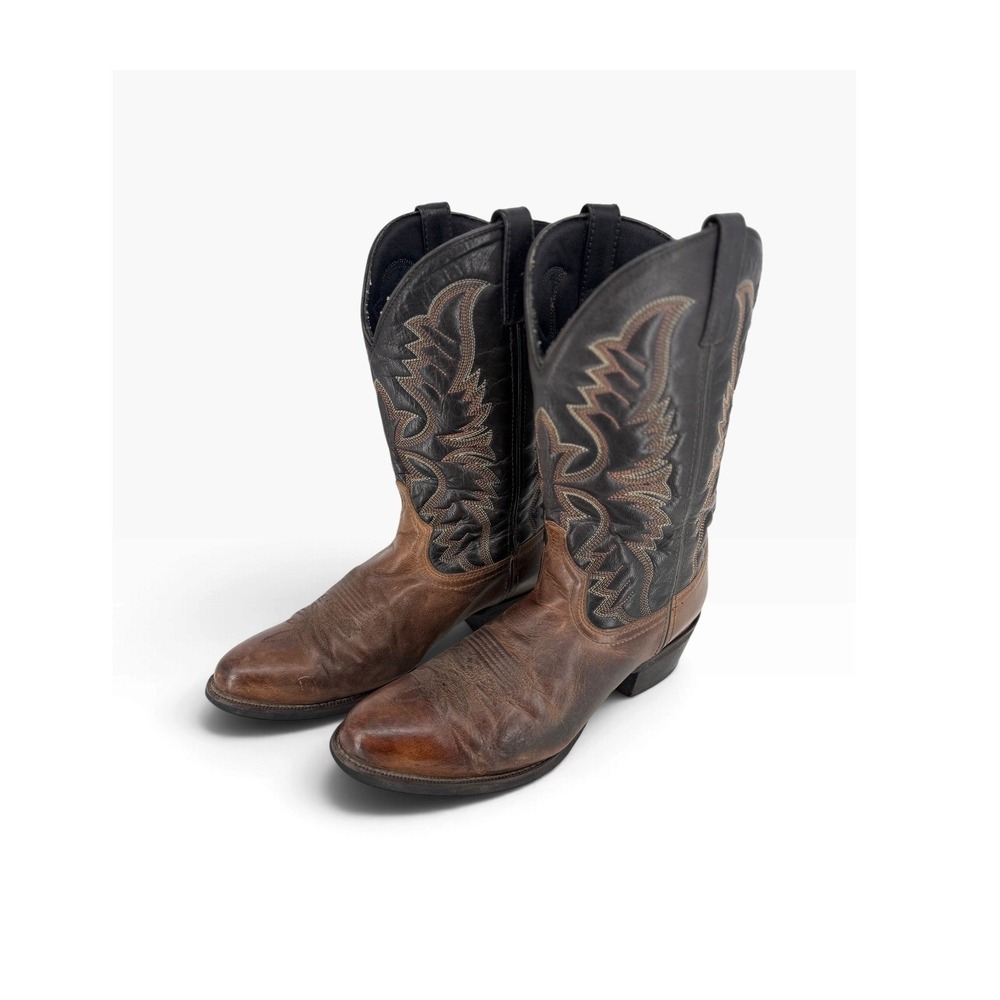 Laredo Mens 9.5 EW Wide  Leather Western Cowboy Boots Brown Black Pointed Toe
